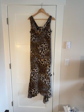 AGB Leopard-Print Maxi Slip Dress in Brown and Black